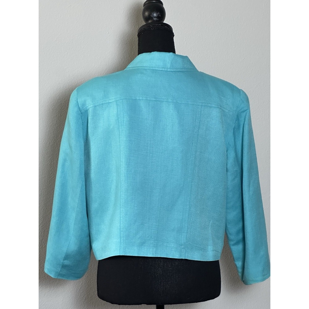 David N Petites Aqua Blue Linen Jacket Zip Up Lightweight Size (14) (See below) - Picture 15 of 16